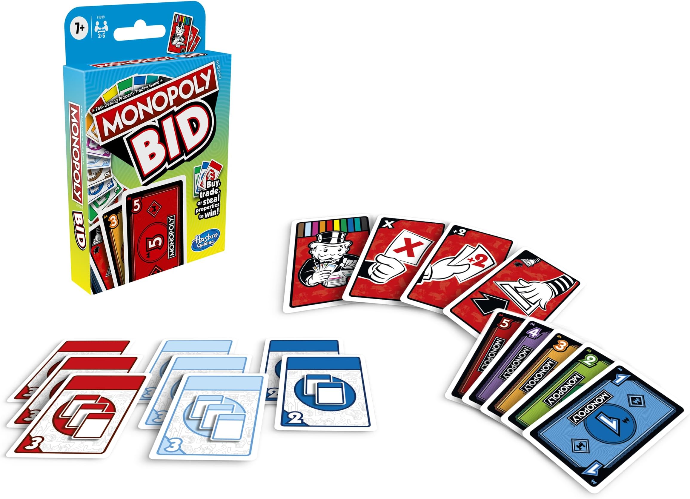 Monopoly Bid Game, Quick-Playing Card Game for 4 Players, Game for Families and Kids Ages 7 and Up