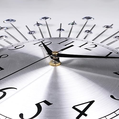 Miniatura 7 de Lafocuse Relojes de pared de metal silencioso de 23 pulgadas con cristal 3D de pavo real para decoración de sala de estar, arte moderno, reloj de