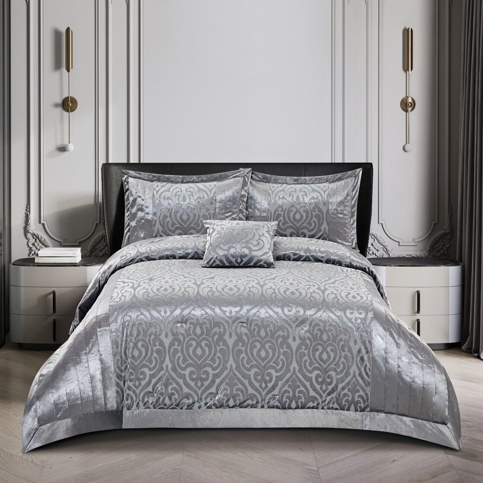3 Piece Velvet Quilted Bedspreads Bed Throw Bedding Set Double King Superking Pillow Case Set (Silver, Double)