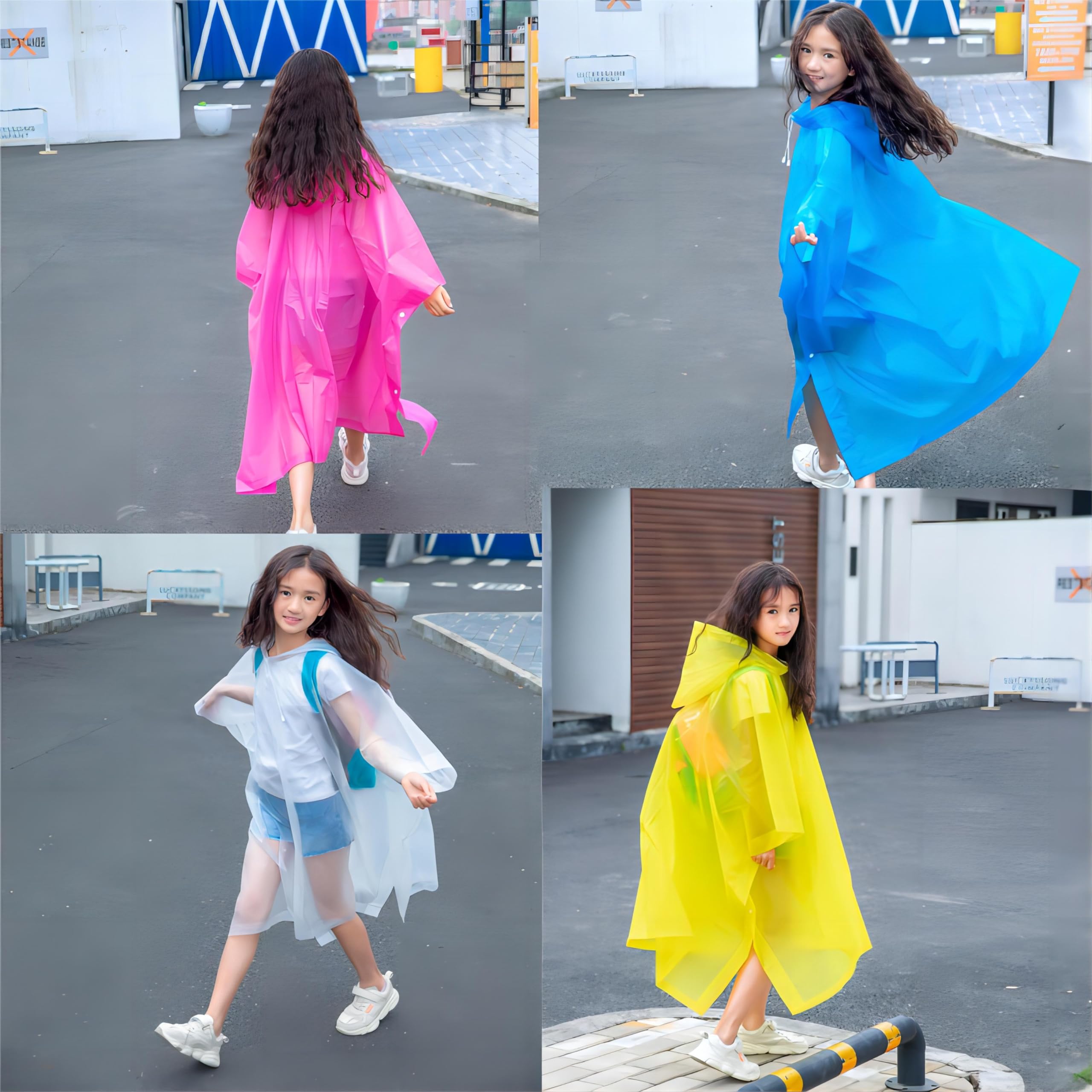2 Pcs Poncho Niños, EVA Chubasquero Impermeables para Hombres/Mujeres, Capa de Lluvia con Capucha Chubasquero Niñas, Chaquetas de Lluvia Infantiles Reutilizable para Aire Libre