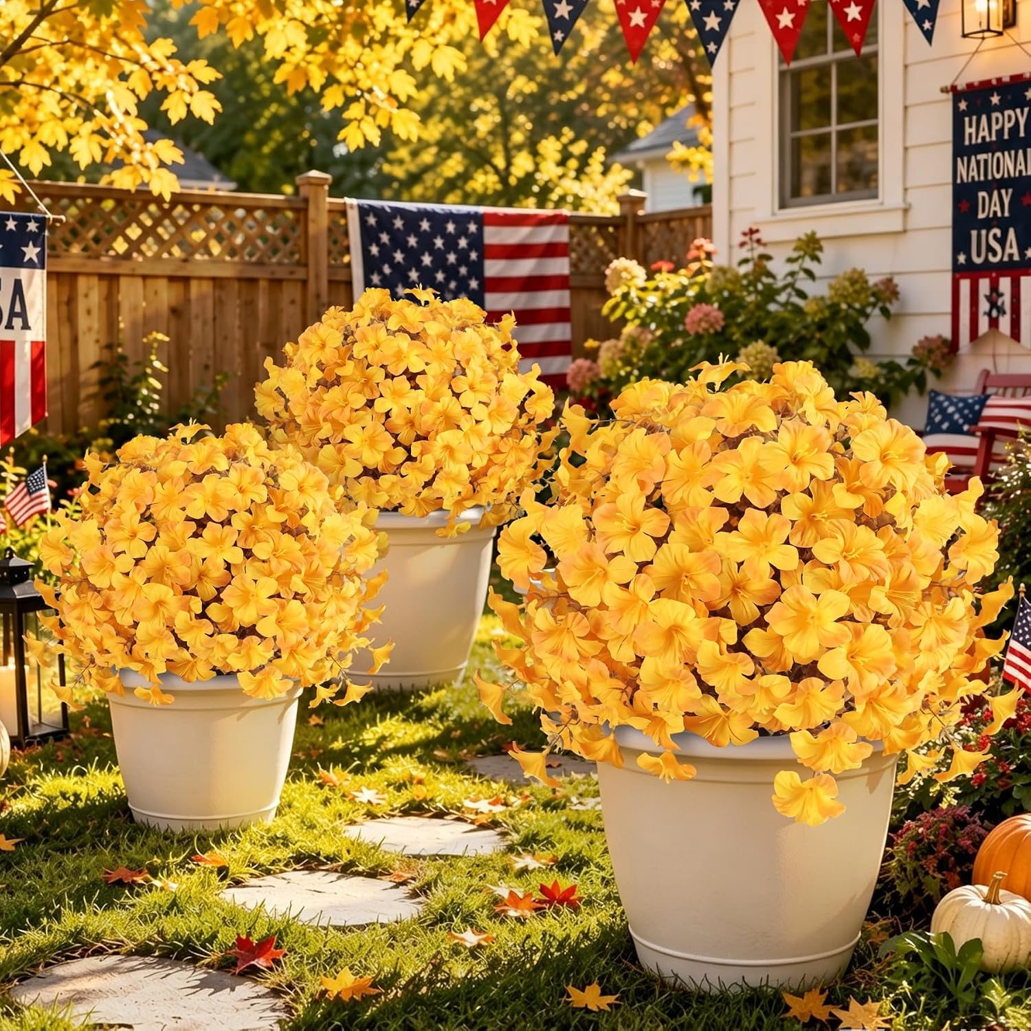 2pcs Fall Artificial Topiary Ball with Petunia Flowers,Yellow