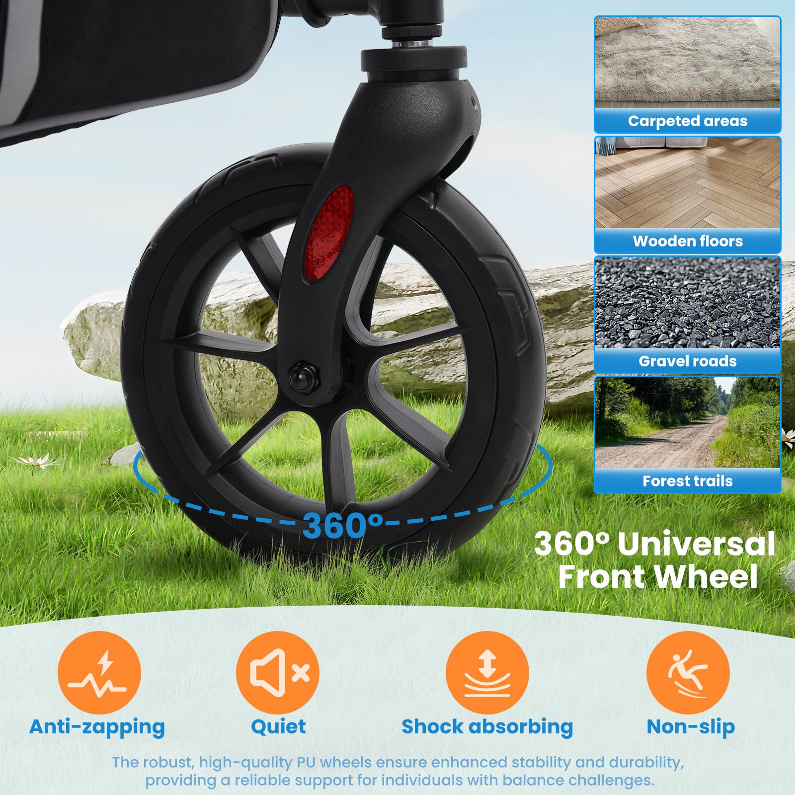 Deambulatore in Alluminio Ultraleggero con 4 Ruote: Rollator Stretto per la Casa, Deambulatore con Seduta Pieghevole per Anziani - Rollator da Viaggio con Maniglia Regolabile in Altezza (Nero)