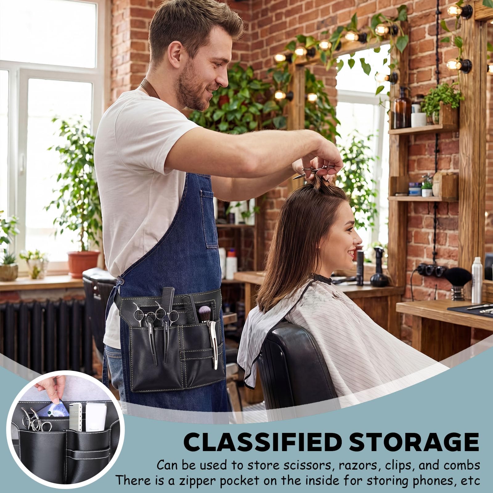 Friseur Tasche, Borsa da Parrucchiere, Borsa Porta Attrezzi per Parrucchieri, Borsa da Parrucchiere in PU Nero, Grande Cintura Portatile Nera per Forbici, Pettini e Utensili da Parrucchiere
