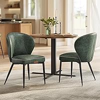 VASAGLE EKHO Dining Chairs Set of 2 - Upholstered Synthetic Leather Kitchen Chairs, Mid-Century Modern, Forest Green, Easy Assembly