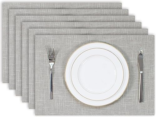 Kevin Textile - Juego de 6 manteles individuales de lino de arpillera resistentes al calor, manteles individuales lavables para mesa de cocina,