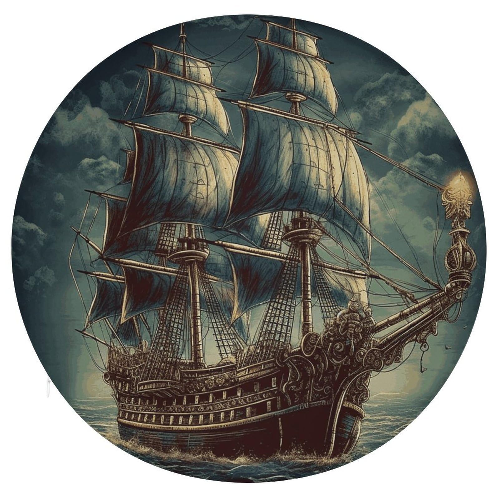 VstaDank Nautical Vintage Sailing Pirate Ship Round Cushion Memory Foam Seat Cushions 15In Comfort Meditation Floor Pillow Anti Slip Soft Stool Cushion Chair Pad for Tatami Living Room Yoga