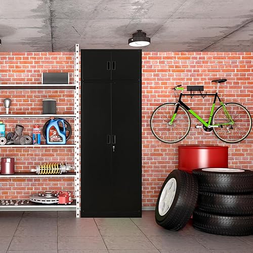 Miniatura 78 de Armario de almacenamiento de metal con puertas con cerradura y 2 estantes ajustables, gabinetes de metal de 71 pulgadas de alto, armarios de garaje,