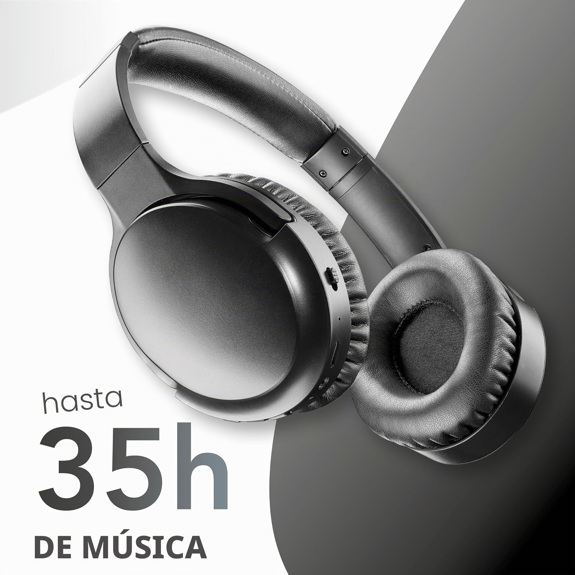 Music Sound - VIBRA - Auriculares Bluetooth inalámbricos con tecnología Active Noise Cancelling - Eliminan el Ruido Ambiental - Diadema Ajustable - 35 Horas de autonomía - Negro