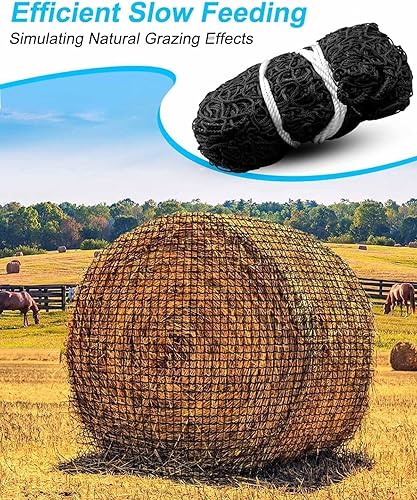 6x6Ft Round Bale Hay Net, Knotless Slow Feeder Hay Net Fits Round Bales 4x4 5x5 6x6ft and Square Bales 3x3x8 4x4x8 5x5x8ft for Horses Cattle Sheep with 1.75in Holes(5x5Ft)