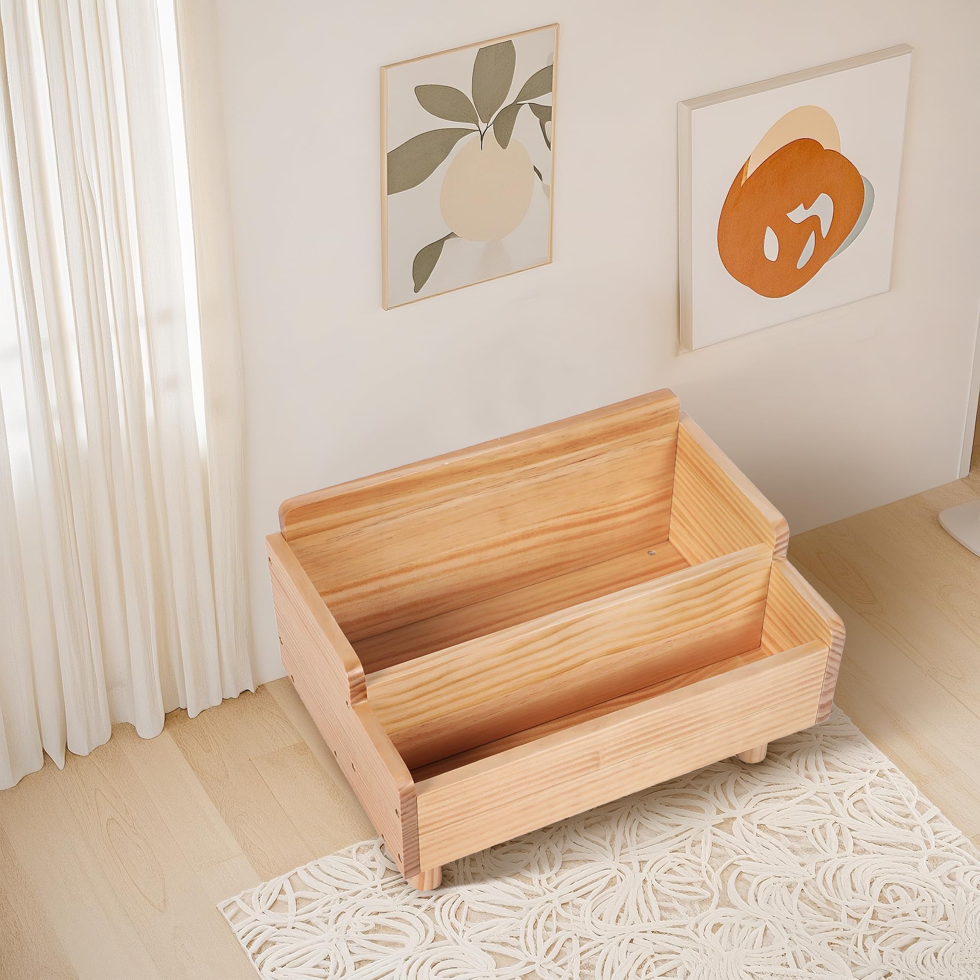 Kinder-Bücherregal,Montessori-Bücherregal klein für Kleinkinder,Baby-Bücher Aufbewahrungsregal mit Trennwand,Bücherhalter aus Holz für Spielzimmer,Kinderzimmer,Kinderkrippe,Klassenzimmer,Kiefer