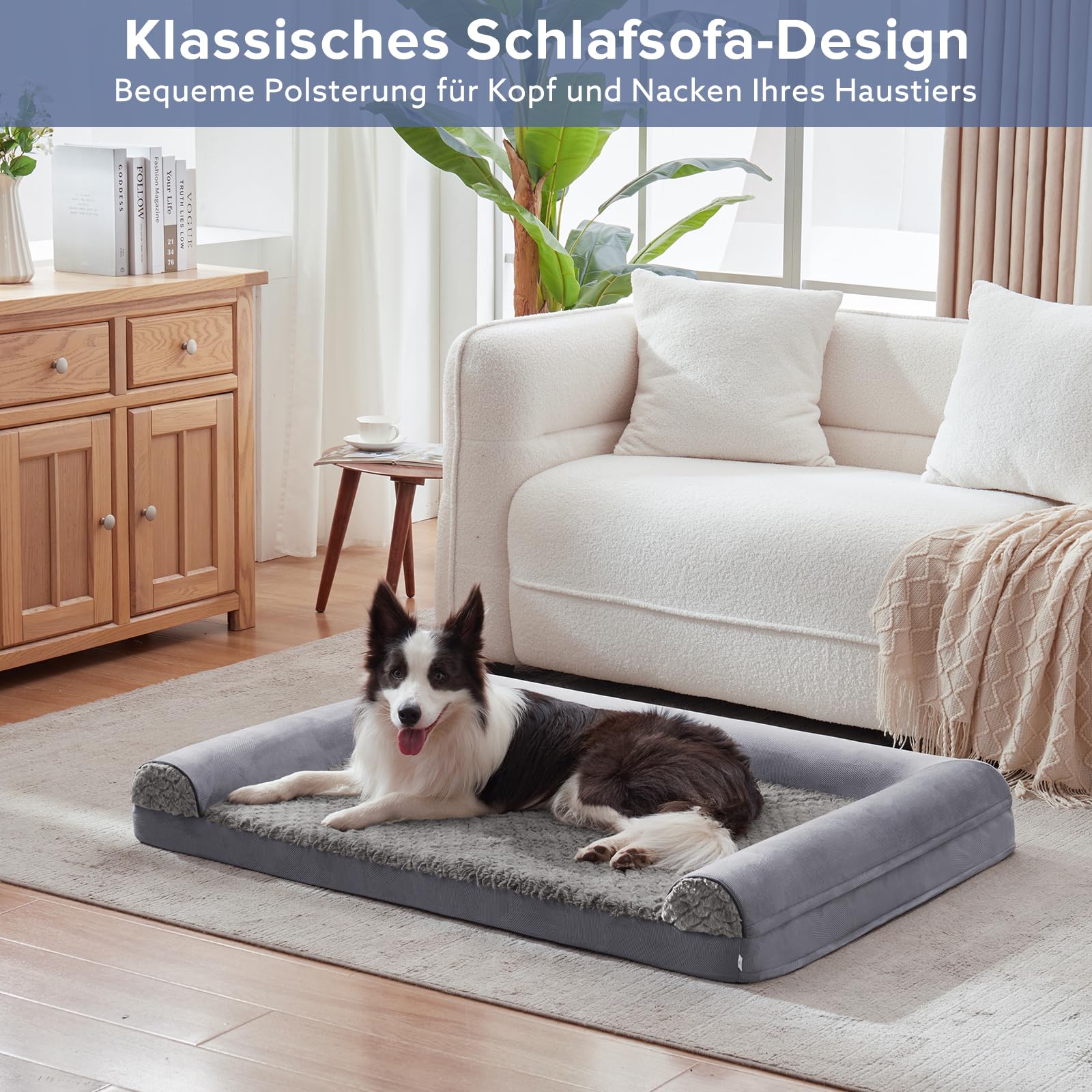 FURTIME Cuccia per cani di taglia grande, ortopedica, XL, 107 x 76 cm, lavabile, ergonomica, con imbottitura rimovibile, antiscivolo, in gommapiuma, ortopedica