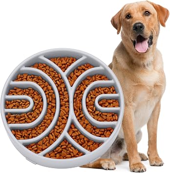 WHIPPY Slow Feeder Dog Bowls Anti-Choking Maze Dog Food Bowl Anti-Slip Interactive Dog Puzzle Feeder Dog Bowl Pet Bowl for Large Medium Dogs,Light Gray