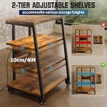 4-Tier AV Media Stand with Power Strips, Wooden Media Console with LED Lights, Wheels, Height Adjustable Rolling Audio Cabinet Rack Tower Stereo Rack for Gaming Consoles/DVD Player/Amplifier/Cable Box | Turntable Table with Wheels & LED Lights, Stere
