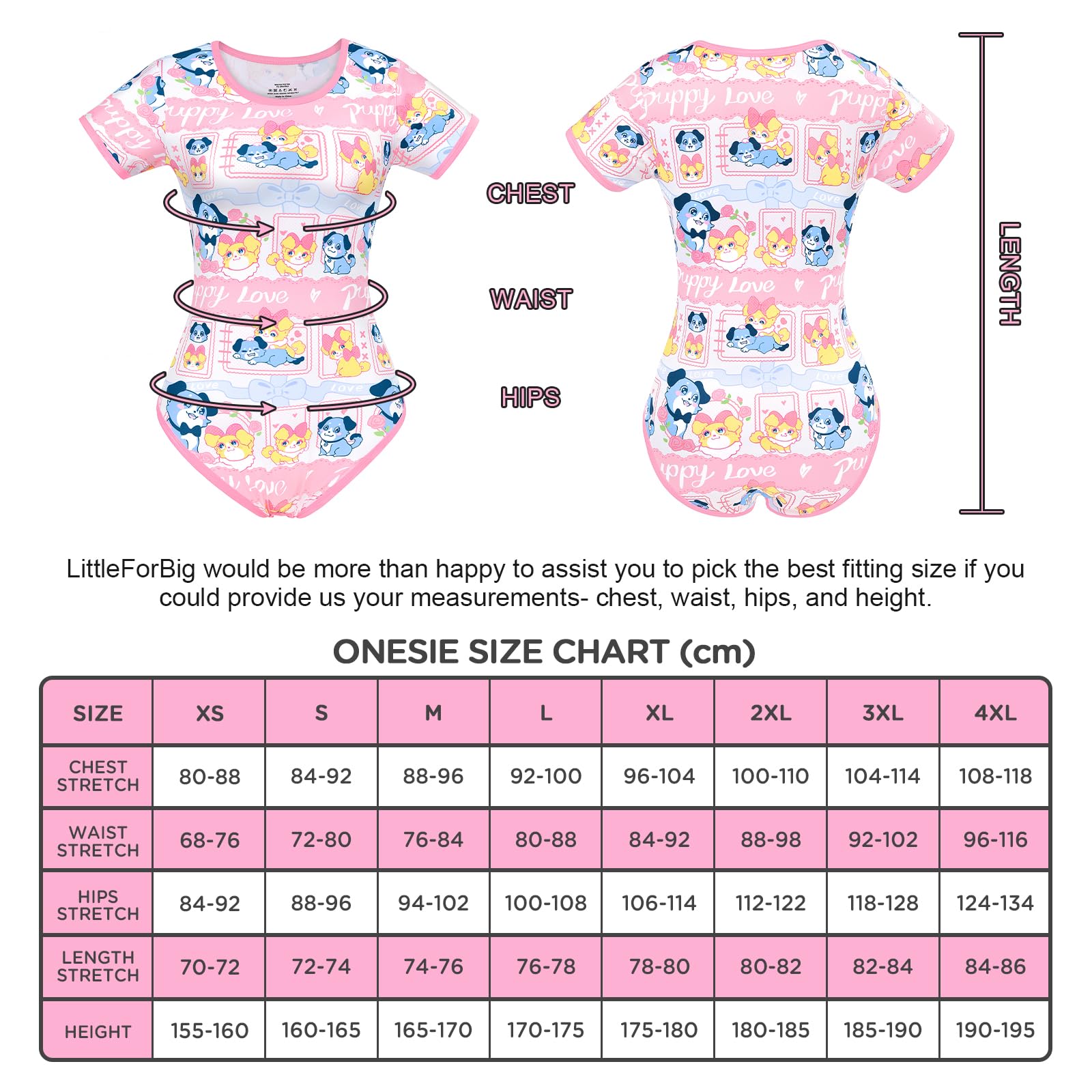 LittleForBig Jedwabisty kombinezon jednoczęściowa piżama body - Puppy Love Little Blue Onesie