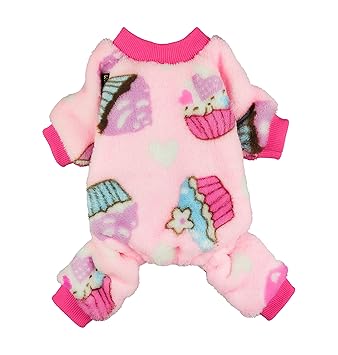 Fitwarm Sweet Cupcake Pet Clothes for Dog Pajamas Pjs Coat Soft Velvet Pink Medium