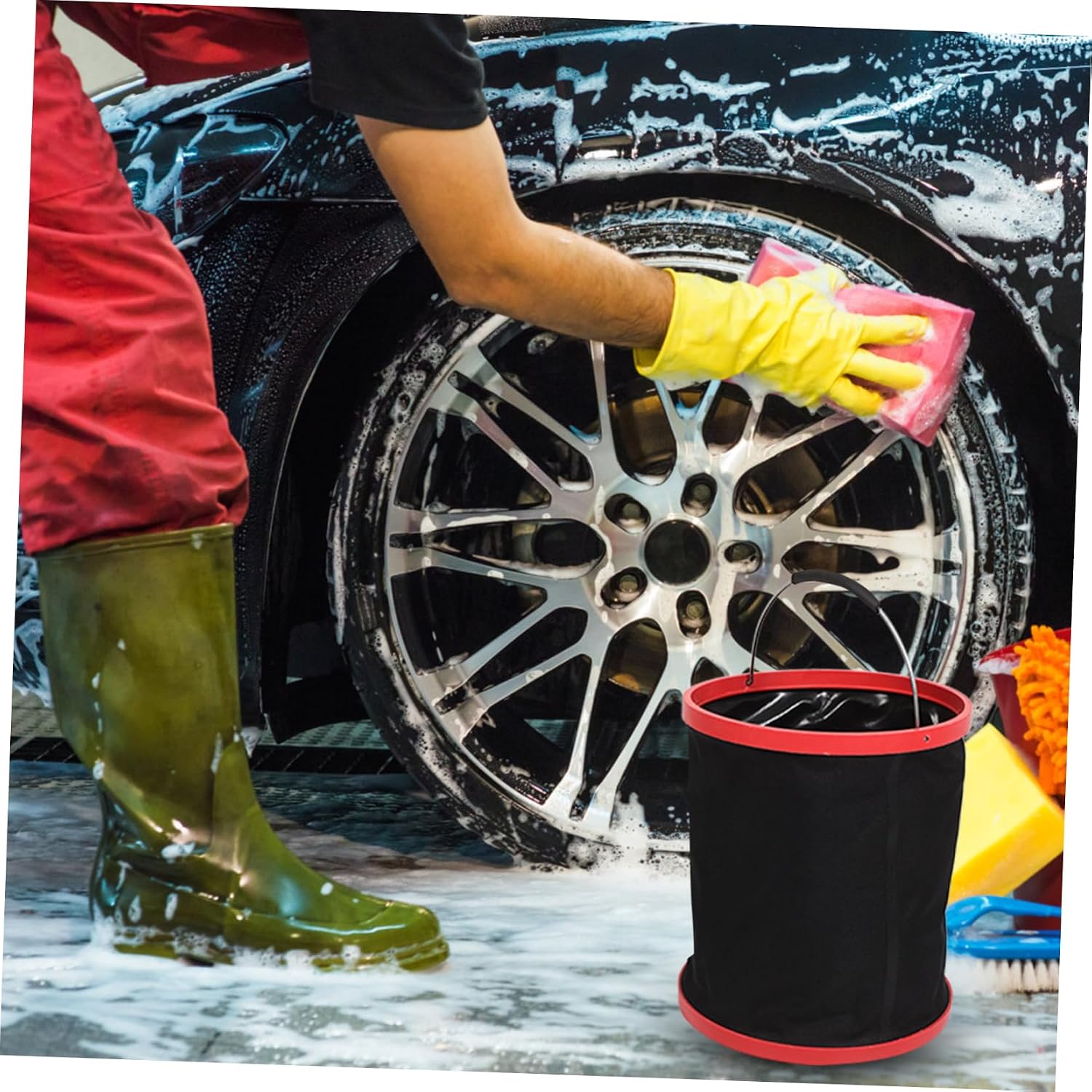 STOBAZA Collapsible Car Wash Bucket Foldable Multi Functional Storage for Fishing Camping and Gardening Durable Design for Outdoor Use Easy to Store and Transport
