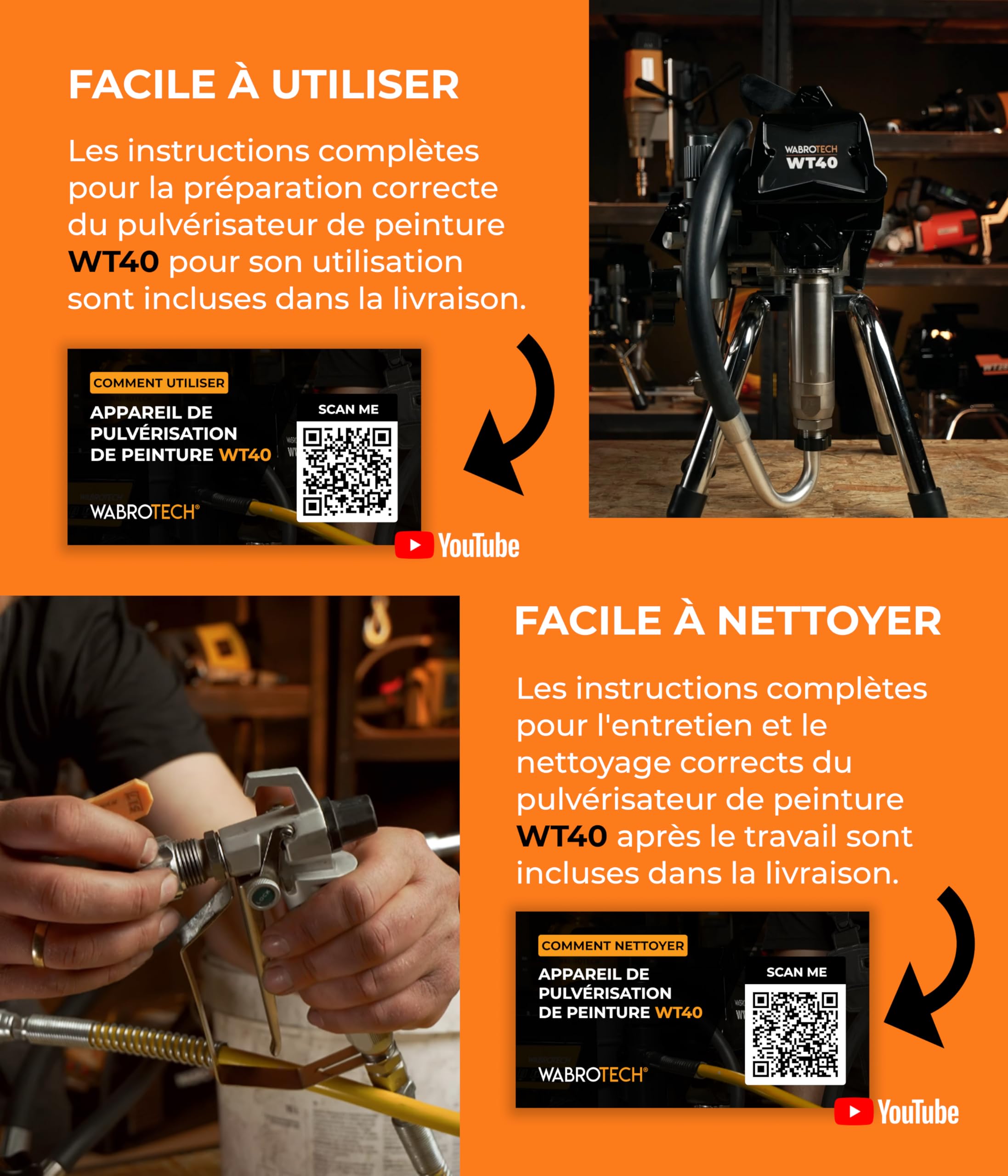 WT40 Airless Peinture 3000 W - 3290 PSI / 227 Bar Pulvérisateur de Peinture Airless - 4 L/Min Pulvérisateurs de Peinture - 140000 m²/an Pistolet a Peinture Electrique avec Tuyau de 15 m