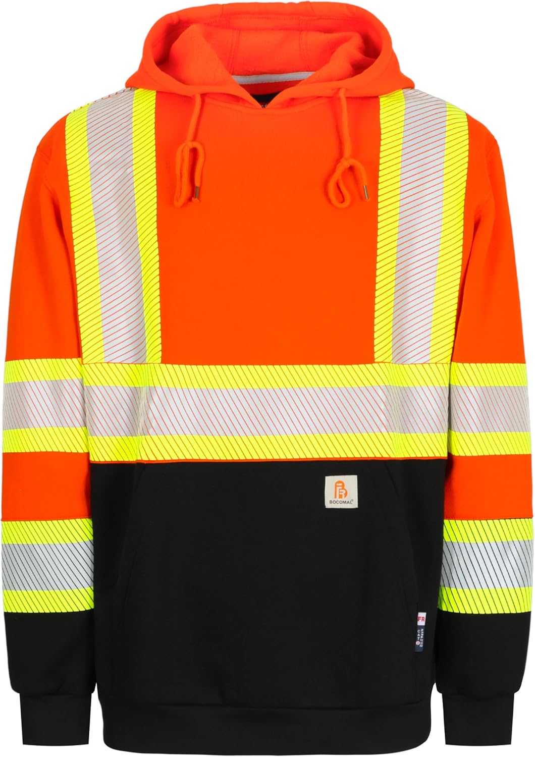 BOCOMAL FR Hoodies High Visibility Cotton Fleece Hi-vis Mid-Weight Flame Resistant Reflective Hooded Sweatshirts