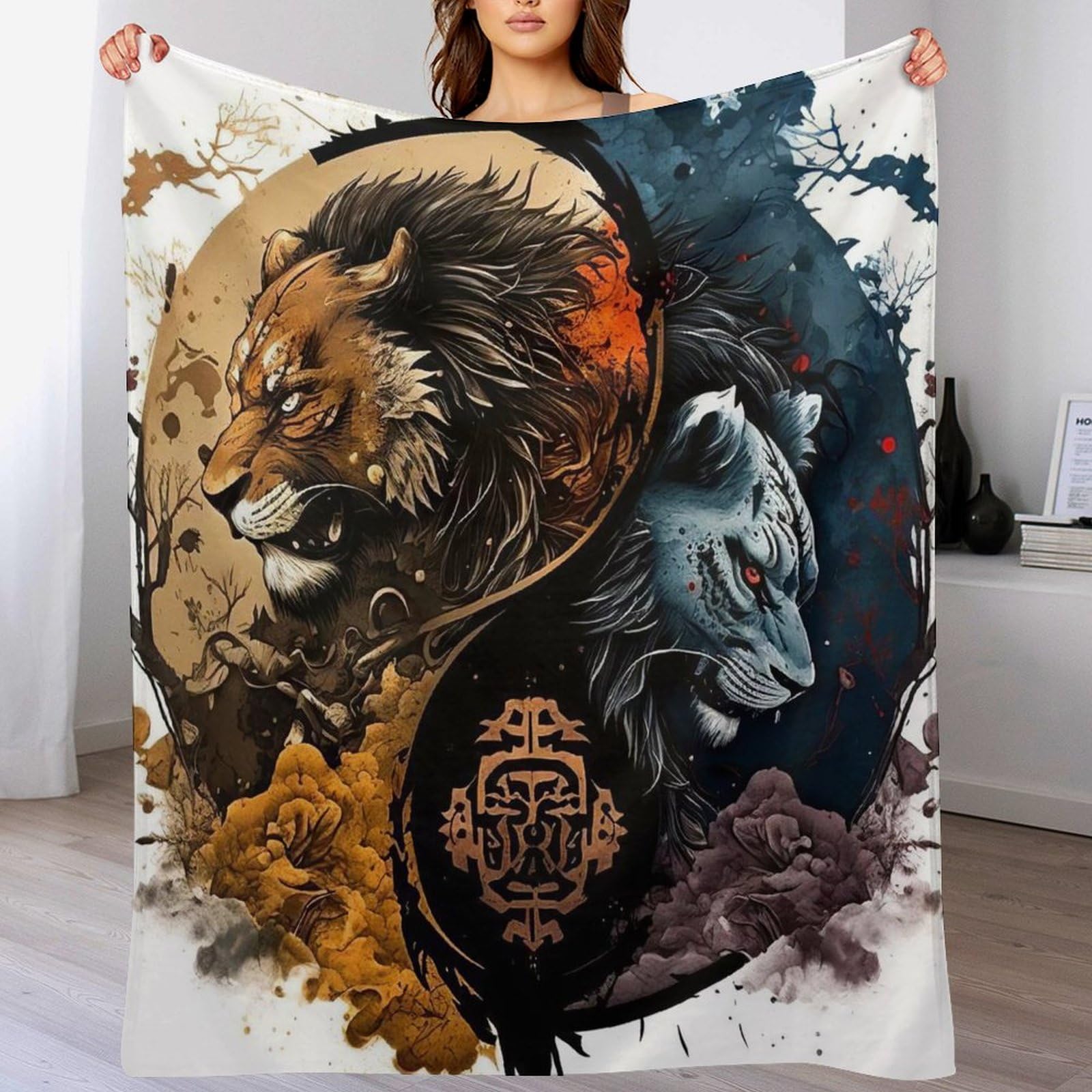 Couverture polaire flannel haut de gamme motif lion, plaid thermique et ultra doux pour lit