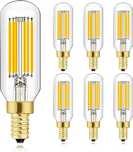 XININSUN Bombilla LED T6 regulable de 6 W, igual blanco cálido, 2700 K, T6, T25, E12, bombilla LED de 60 vatios para candelabros, ventilador de