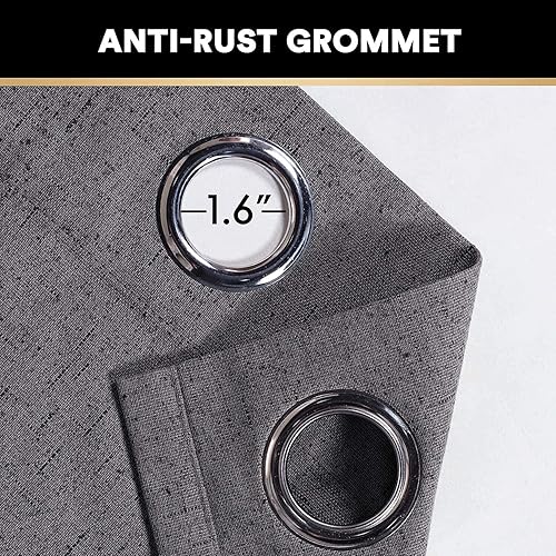 Miniatura 242 de PrinceDeco Cortinas opacas 100% para dormitorio, cortina de lino para puerta corrediza de cristal, cortinas opacas extra anchas con ojales Arena