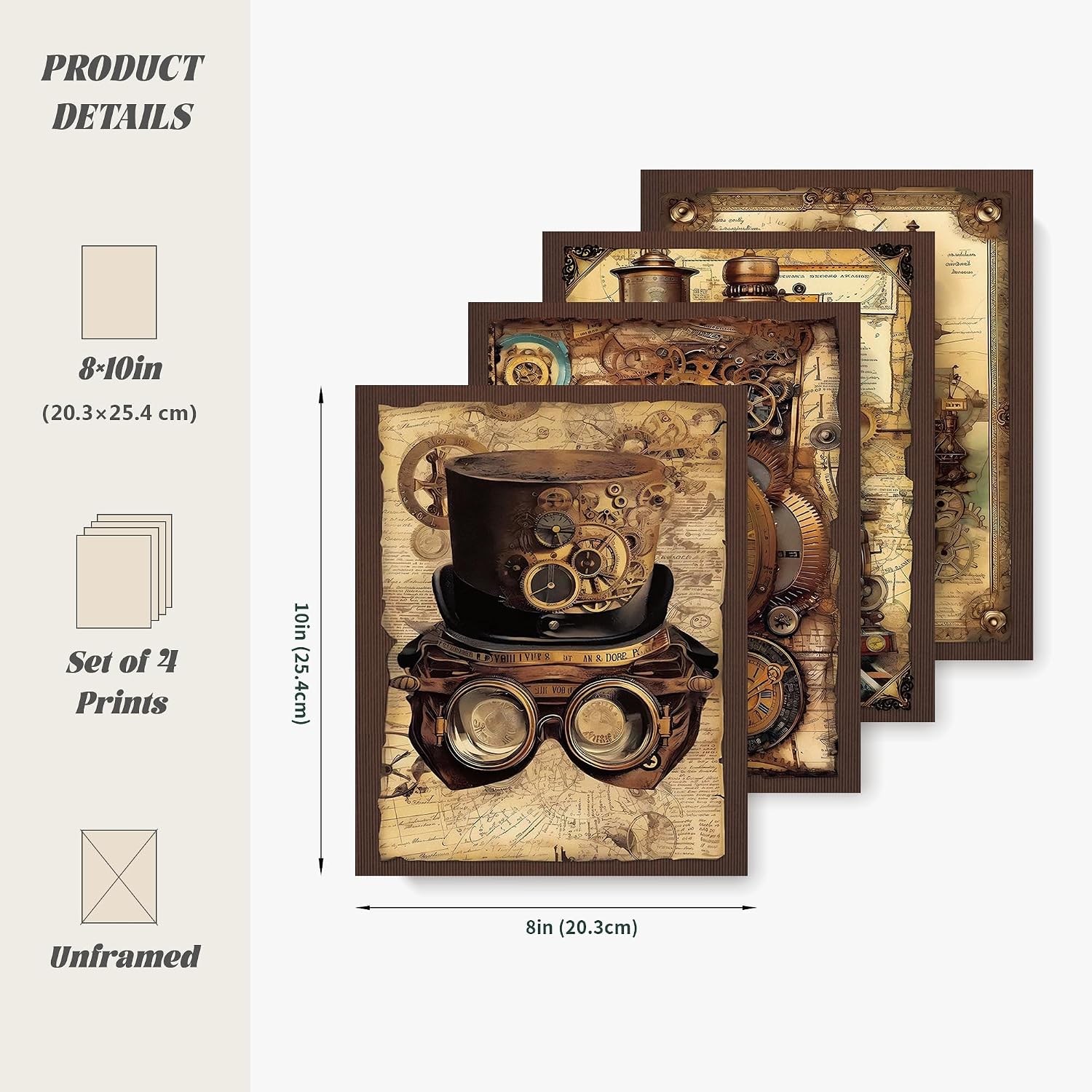 LARTSFRO Vintage Steampunk Wall Art Decor Posters Prints, Punk Room Bedroom Bathroom Dorm Wall Art Decor, Vintage Industrial Train Clock Hat Ship Posters Wall Decor for Home Office Man Cave Decor, 10x8 Inch Set of 4 Pcs Pictures (UNFRAMED) image 3