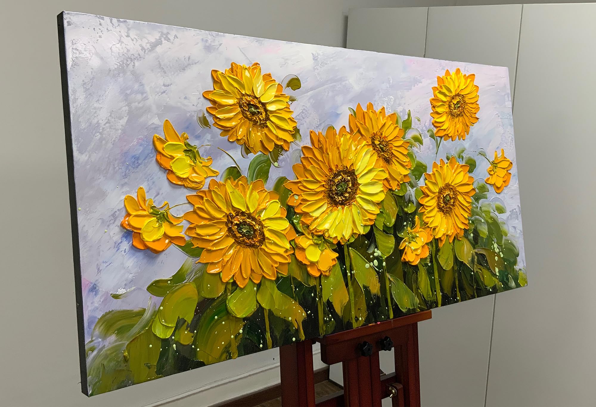 Yotree Paintings - Sunflower Wall Art 3D Texture Painting on Canvas Prints Wall Decor for Living Room Bedroom Office Home Decor Ready to Hang 24x48 inches