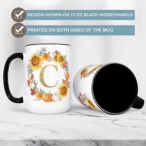 Miniatura 6 de Autumn Wreath Monogram Ceramic Mug