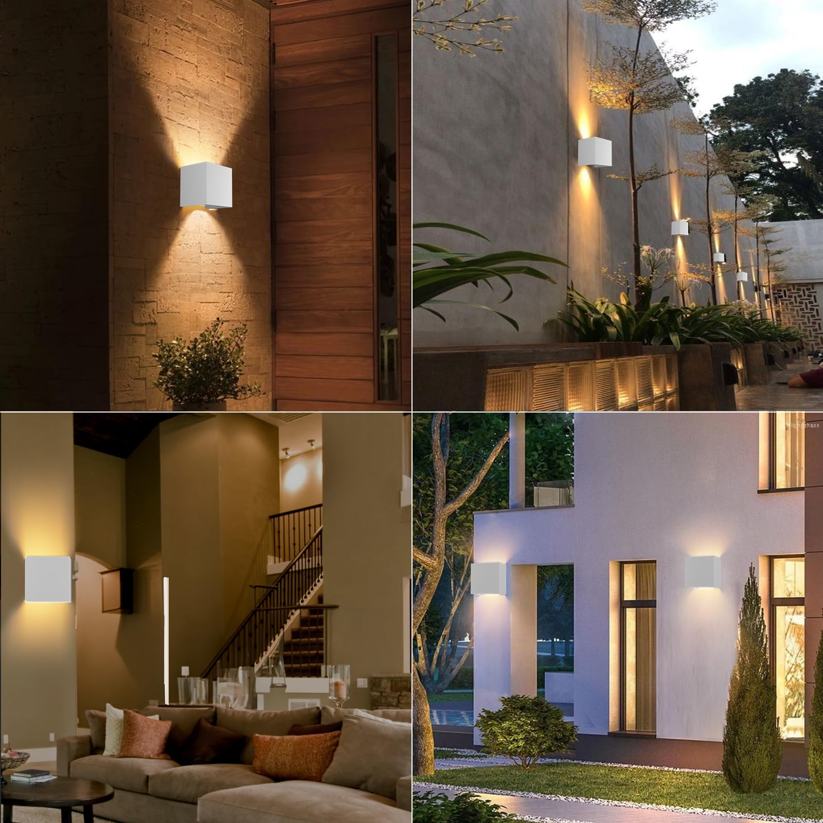 8 Stück 12W LED Wandlampe Innen, Weiße Wandleuchte Aussen, 3000K Warmweiß Up Und Down Abstrahlwinkel Einstellbar, IP65 Wasserdicht Außenlampe Geeignet für Treppenbeleuchtung Wandbeleuchtung