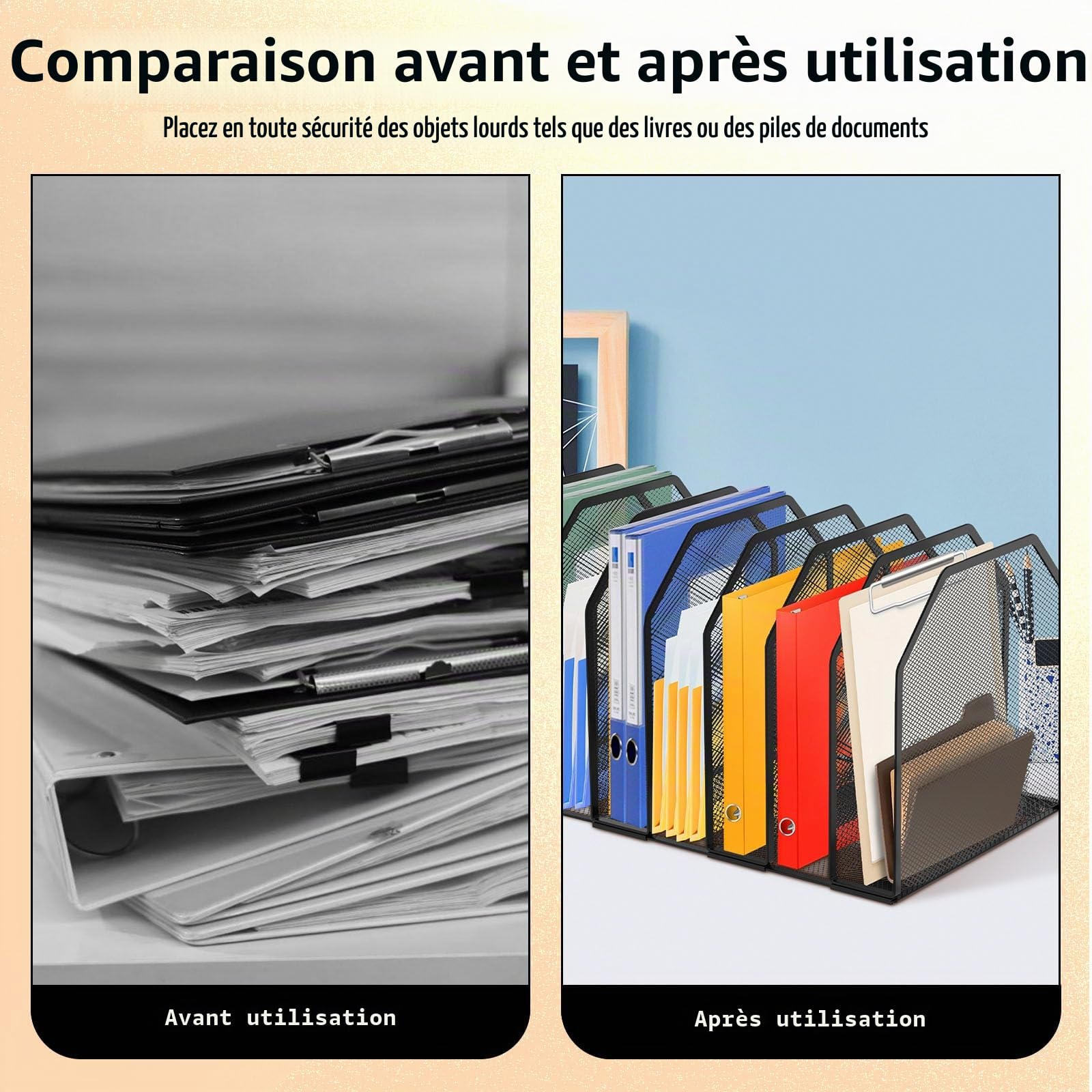 Organisateur de Bureau Vertical Porte-Revues en Maille Métallique 7 Compartiments Porte-Documents de Bureau Porte Dossiers Largeur Ajustable Aupport pour Magazines à Domicile et Lieu de Travail noir