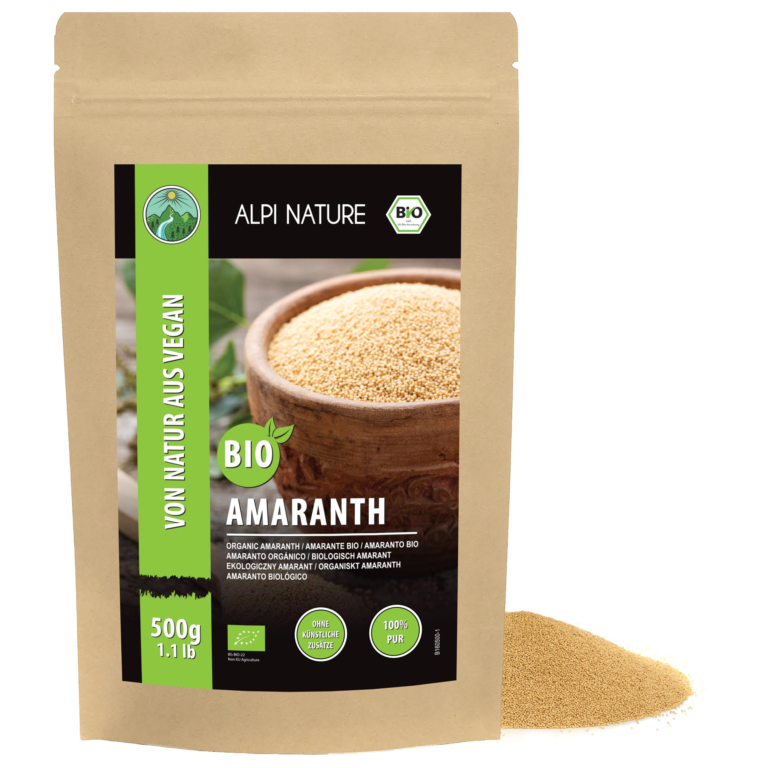 Alpi Nature Amaranto Orgánico en Grano 500g, Semillas de Amaranto Enteras y Crudas, sin Azúcar ni Gluten