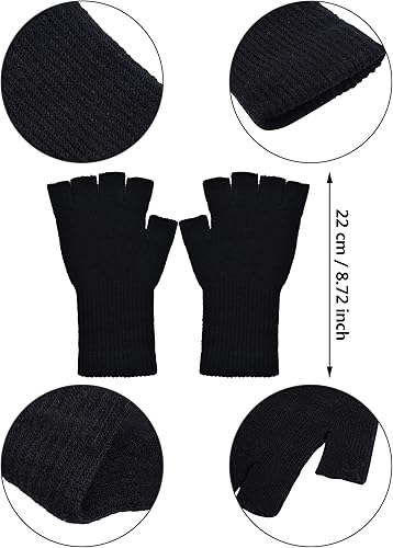 Miniatura 5 de SATINIOR Guantes sin dedos para mujer, guantes de escritura de medio dedo con puño largo para muñeca, guantes de punto sin dedos para mujer