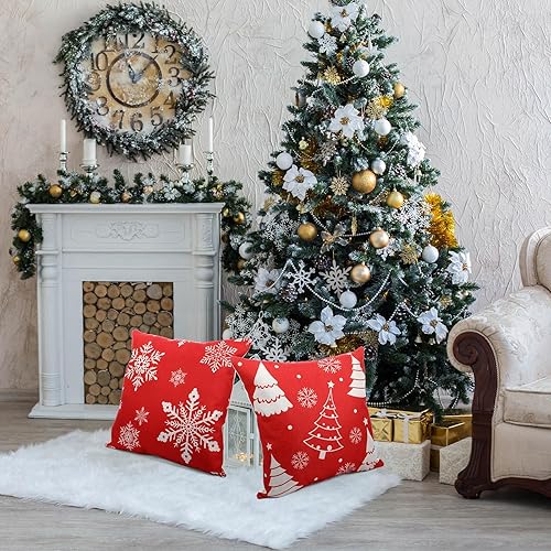 Miniatura 4 de Huwena 12 fundas de almohada de Navidad de 18 x 18 pulgadas, fundas de almohada de Navidad para el hogar, decoración de árbol de Navidad, fundas de