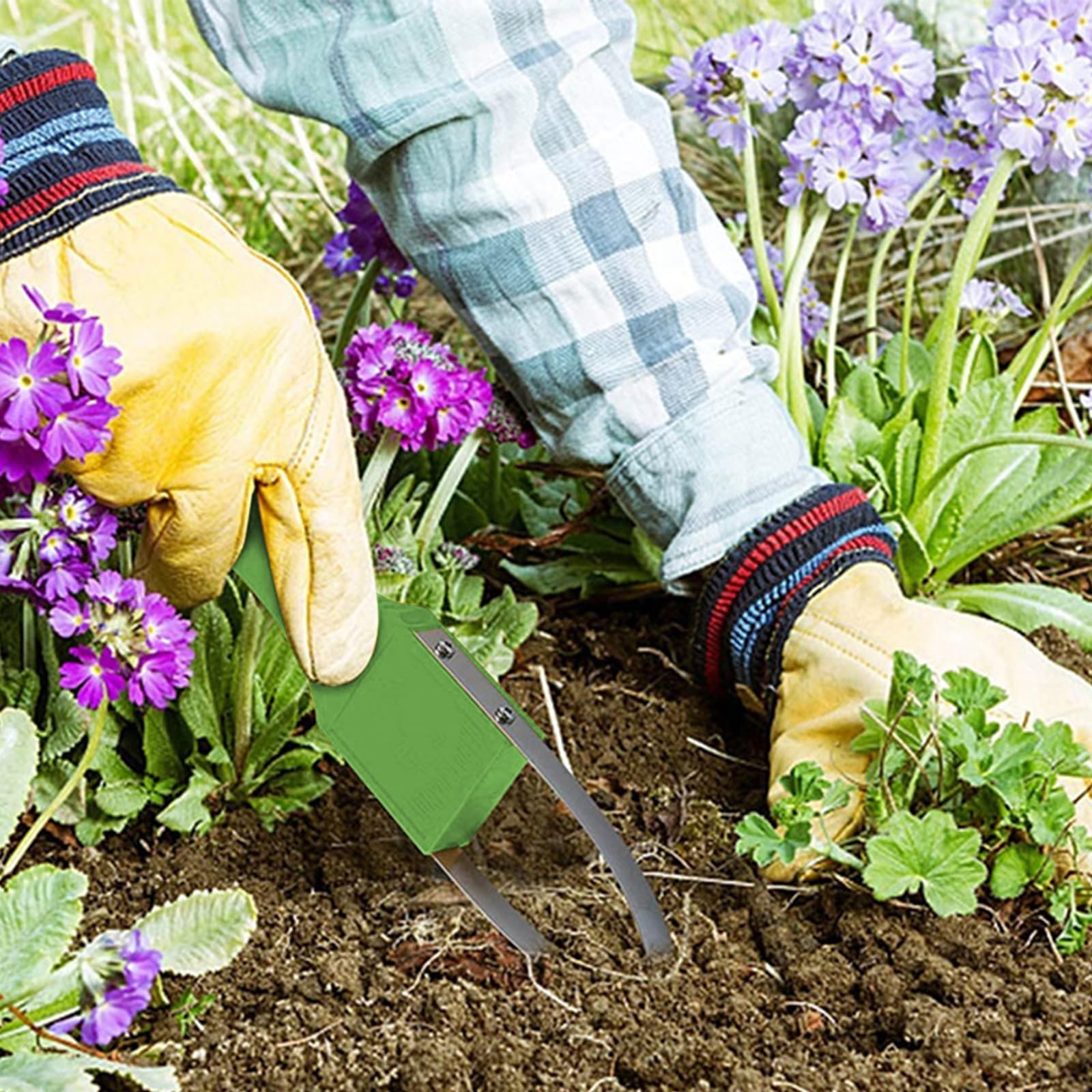 Weeder de Mano de Jardín, Extractor Malas Hierbas, Herramientas Jardineria, Desherbador Manual de Acero Inoxidable, Quitar Malas Hierbas con Mango para Desherbar y Aflojar la Tierra, Verde