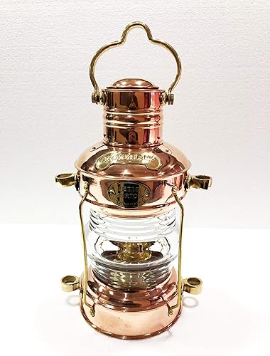 Lámpara náutica antigua de 14 pulgadas barco barco cobre latón aceite linterna marítima coleccionable hogar decorativo