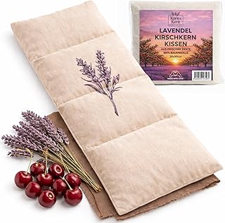 Kirschkernkissen mit Lavendel groß – Mikrowellengeeignetes Wärmekissen gegen Verspannungen in Nacken, Schultern und Rücken – natürliche Kirschkerne - getrockneter Lavendel– 20x50 cm