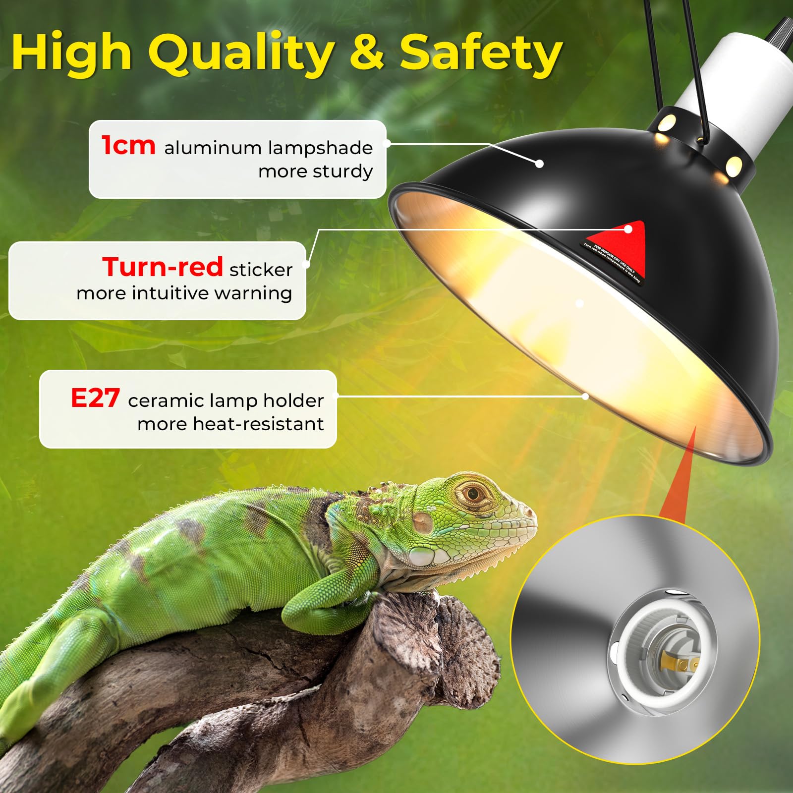 Lampada termica a forma di tartaruga con timer termostato per rettili, 21,6 cm, 300 W, E27, dimmerabile, UVA UVB, lampada a cupola per rettili, tartarughe, serpenti, draghi barbuti (senza