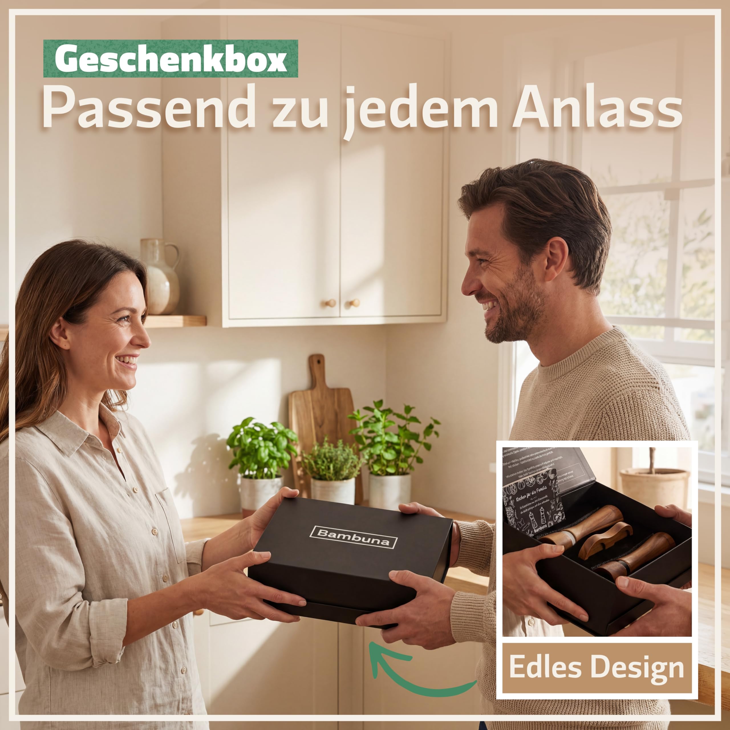Bambuna Holzbackform Set mit Salz- & Pfeffermühle – Brotbackform für Sauerteig & Artisan Brot + Gewürzmühlen Set – Brot backen Zubehör Küche Geschenk Set