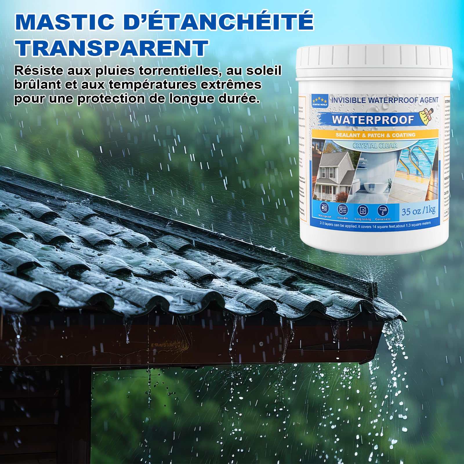 Revetement Impermeable Transparent 1KG | Membrane Etanche Liquide et Isolante | Protection Invisible pour Salle de Bain, Toilettes, Balcon, Terrasse | Interieur & Exterieur