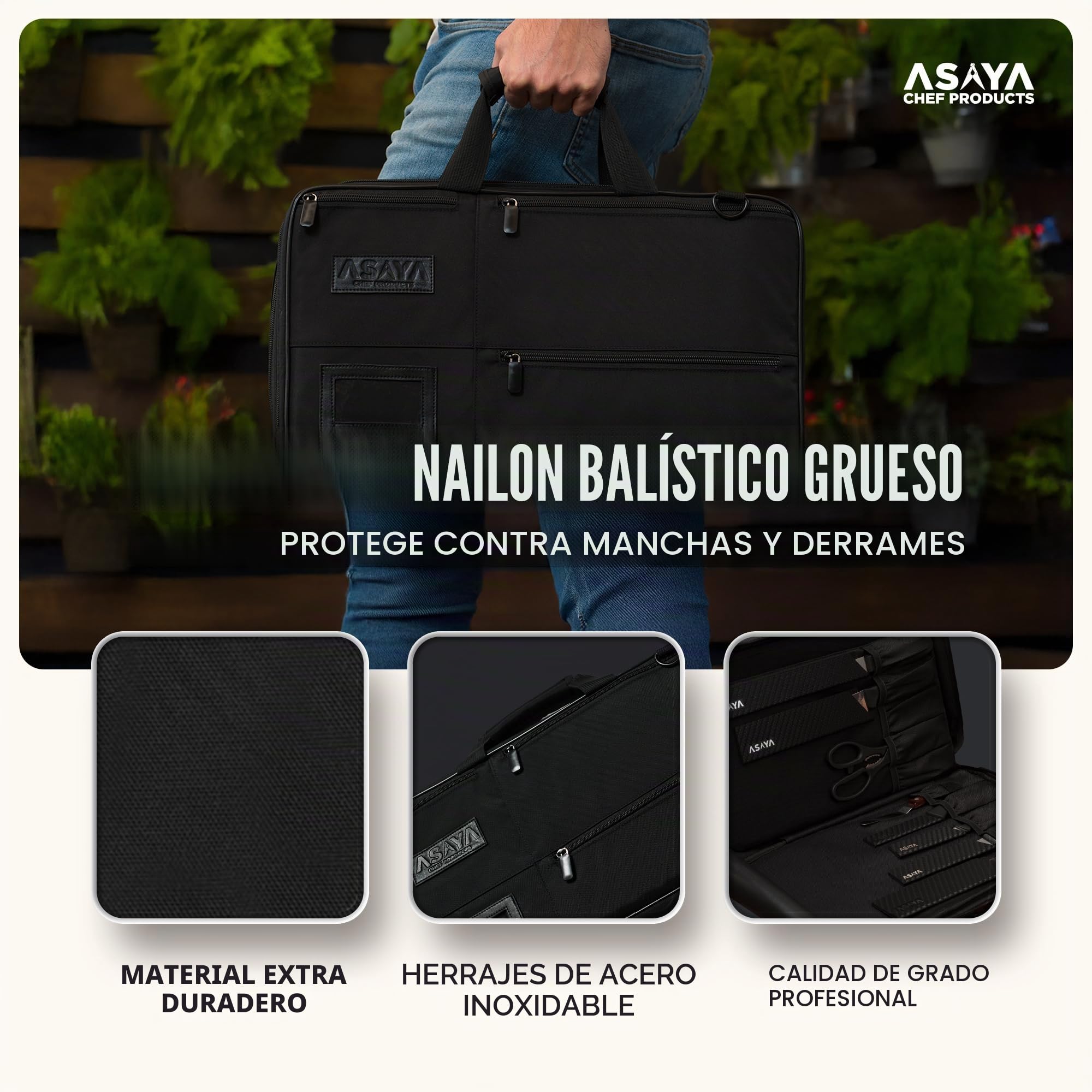 Estuche para Cuchillos para Cocineros Profesionales - 28 Bolsillos para Cuchillos y Utensilios de Cocina - Nailon balístico Duradero, herrajes de Acero Inoxidable Negro, Soporte para Tarjetas de