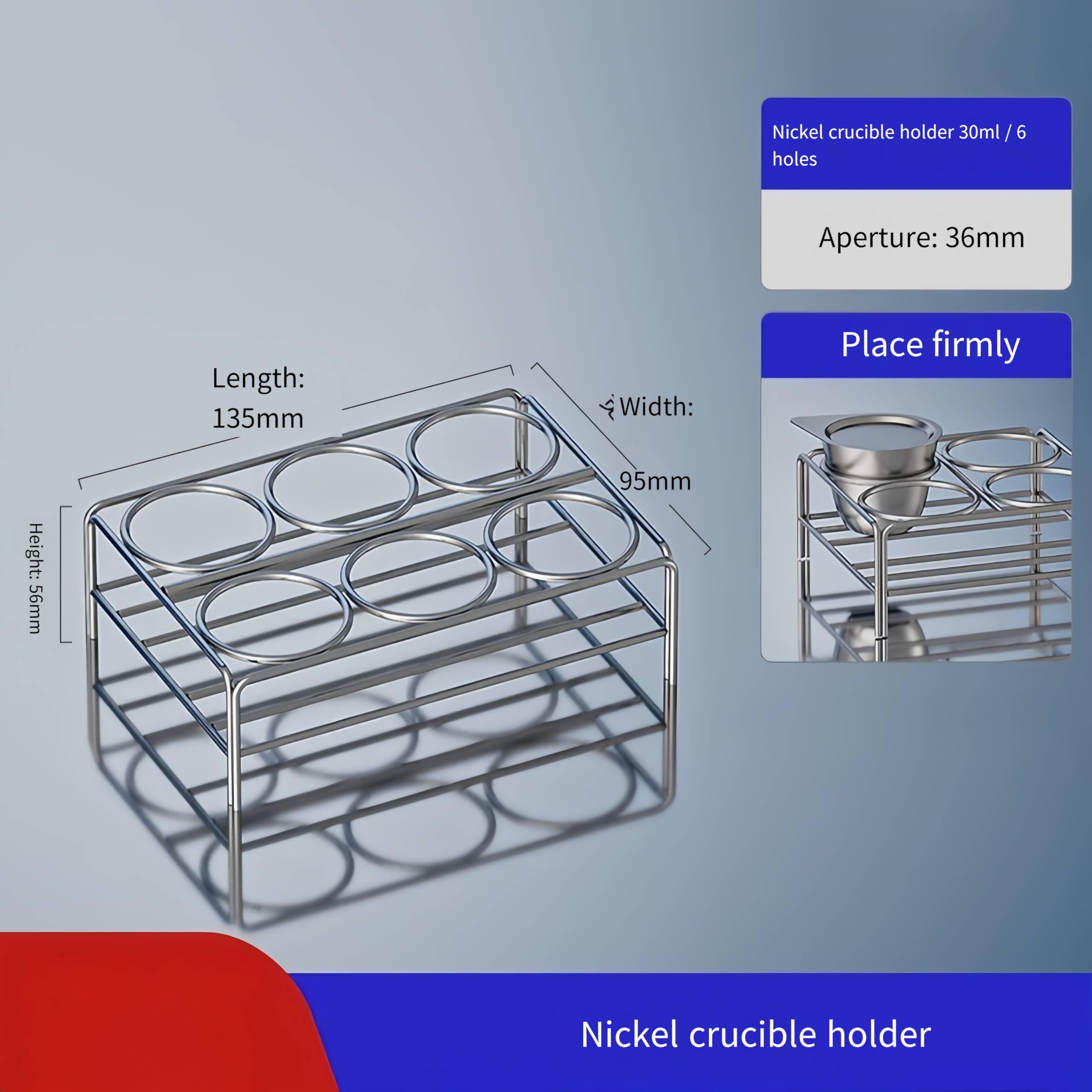 Juego de crisol de hierro y níquel puro - Crisoles de fusión de laboratorio con tapa (30 ml/50 ml) 1 pieza(Nickel rack 30ML (6 holes))
