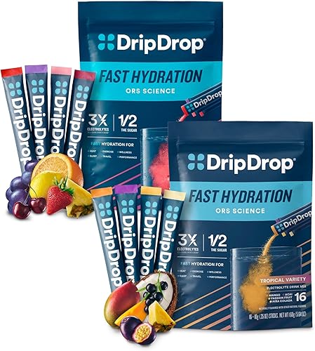 DripDrop Hidratación - Paquetes de polvo de electrolitos - Piña Colada, Mango, Açaí, Maracuyá, uva, ponche de frutas, limonada de fresa, cereza - 32