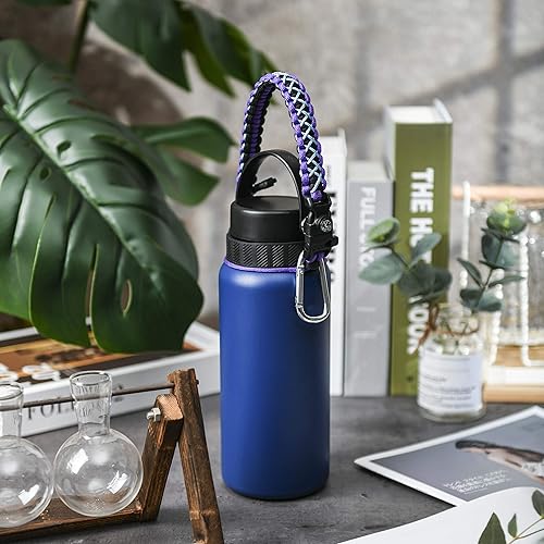 Miniatura 6 de Asa de cuerda de paracaídas para botella Hydro Flask 2.0 de boca ancha estándar con anillo y mosquetón (12, 16, 18, 20, 32, 40 y 64 onzas)