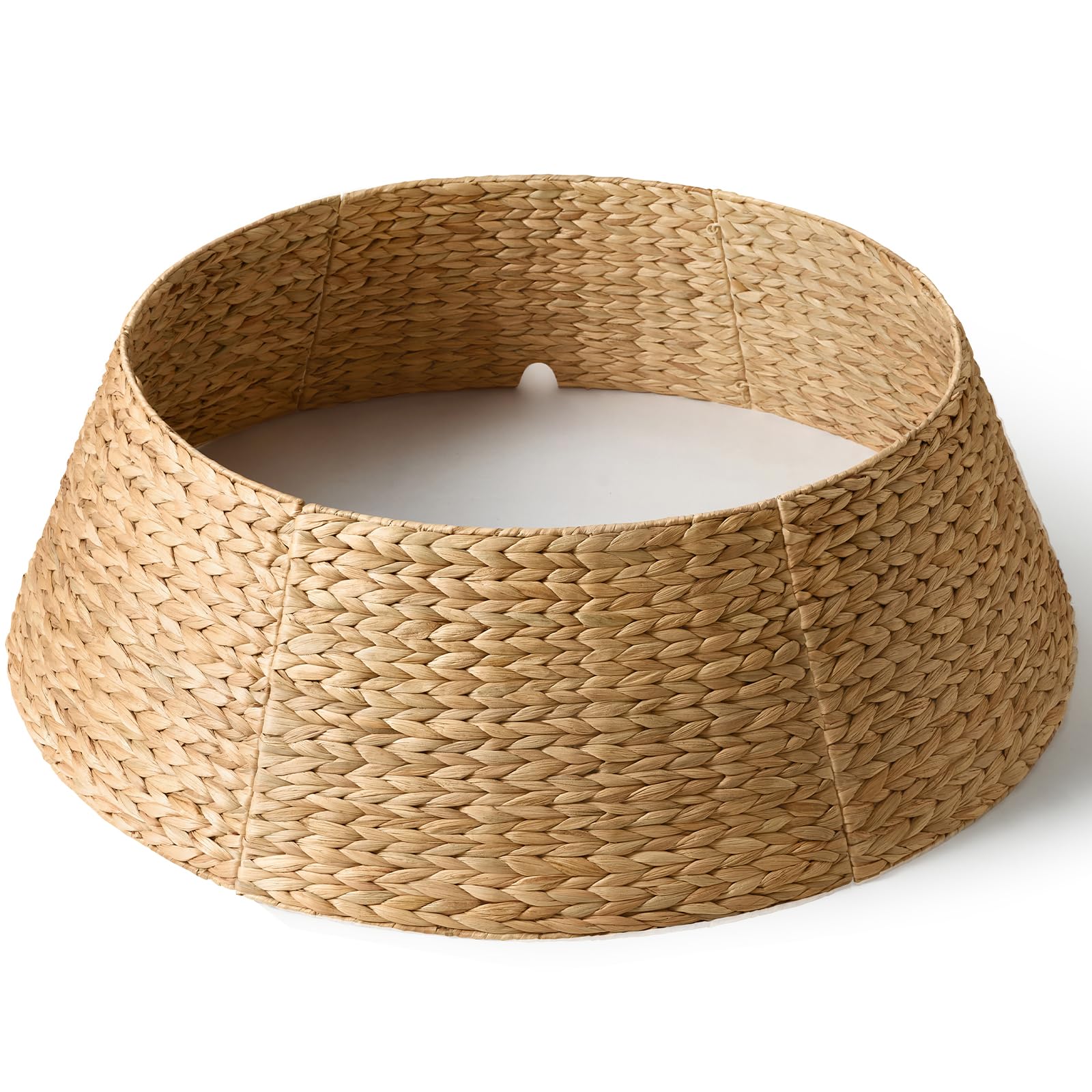 42in Extra Large Christmas Tree Collar - Woven Hyacinth Tree Collars for Artificial Trees - Rattan Rustic Farmhouse Basket for Tree Base Cover with Cord Cut-Out for 9ft 10ft 12ft Tree (Natural)