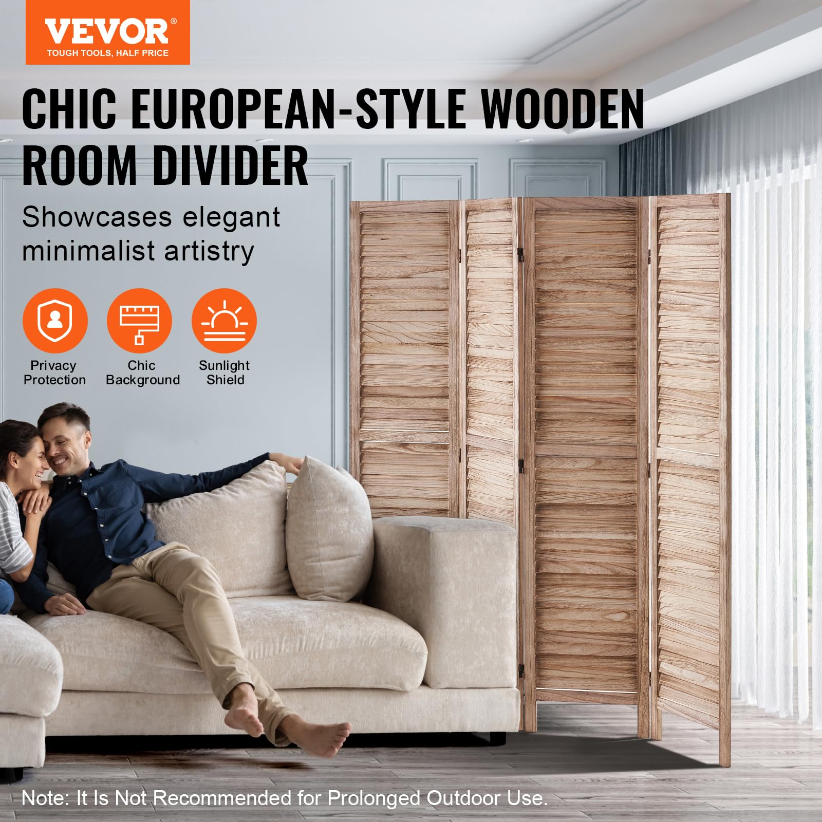 VEVOR Separador De Habitación De Madera, Pantalla De Privacidad Plegable De 4 Paneles, División De 66.9 Pulgadas De Alto, Decoración Portátil En Luz Neutra