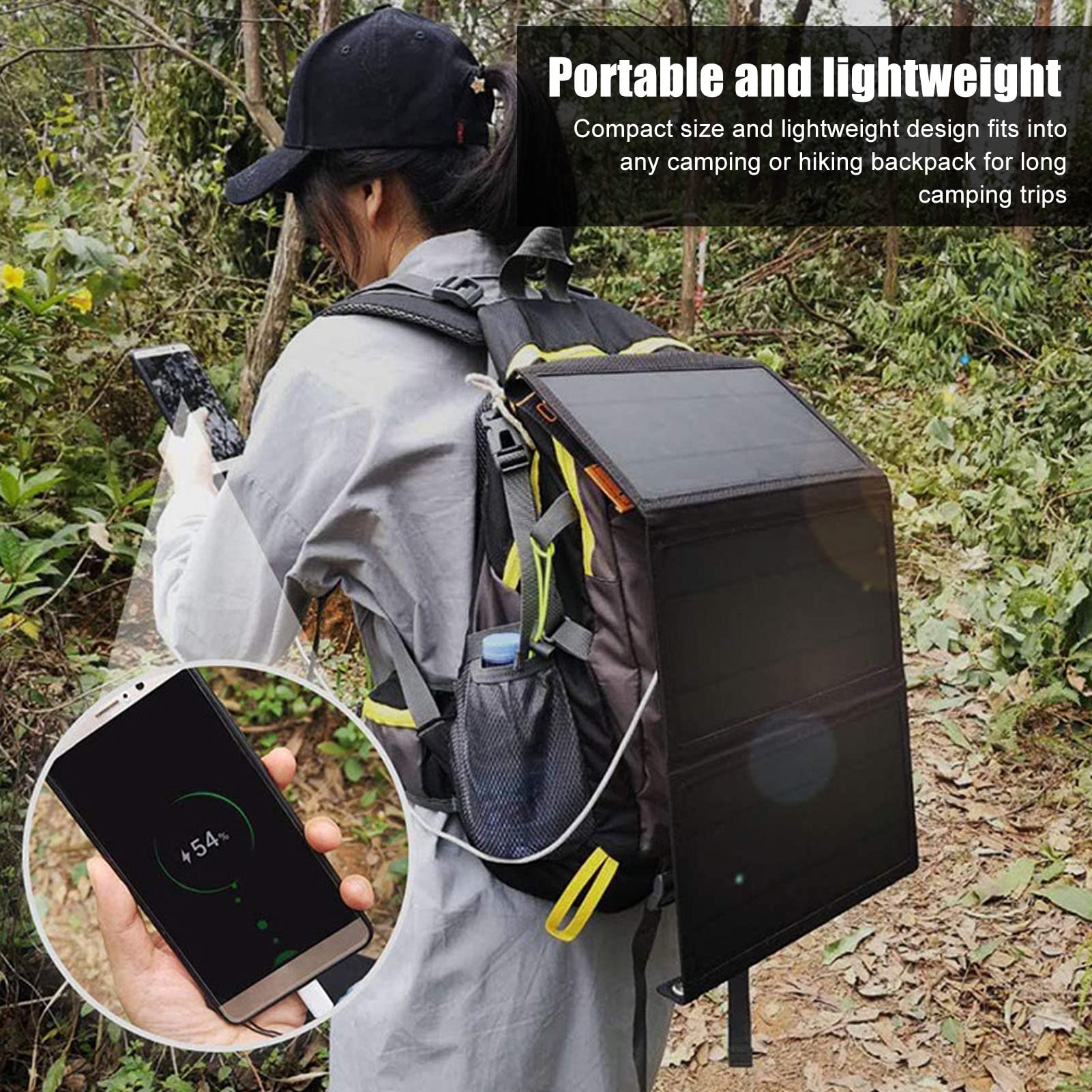 21W Foldable Solar Panel Charger Black Portable Solar Phone Charging Panels with Dual USB Port Solar Power Charger for Outdoor Hiking Camping