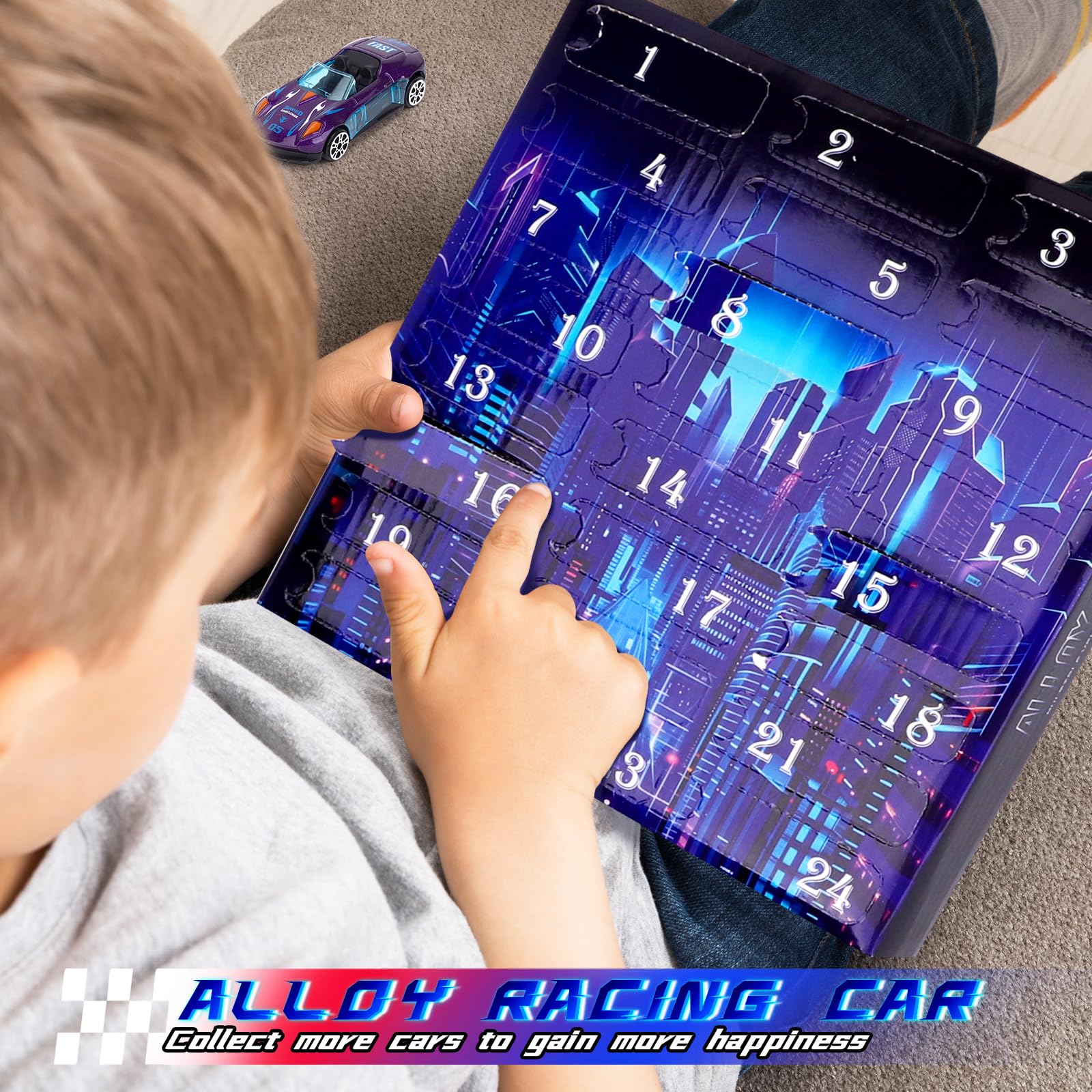 Calendario Dell'Avvento 2024 Con Auto Da Corsa, 24 Macchinine Pull-Back In PVC Per Bambini, Con Mappa, Ideale Per Conto Alla Rovescia Di Natale E Calza Della Befana