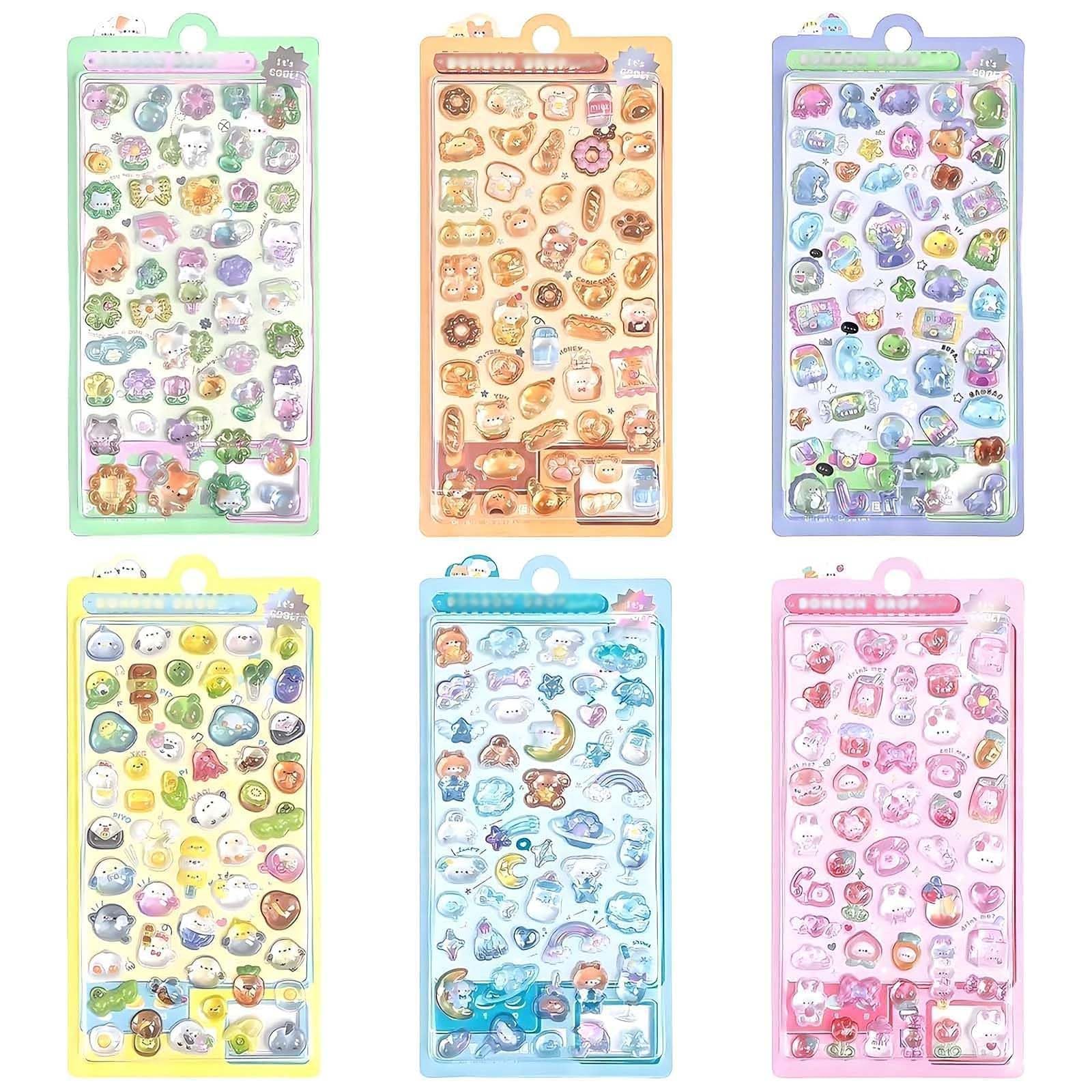 6 Pcs 3D Stickers Puffy Stickers for Teenager, Cute Animal Design Cartoon Mini Sticker, Suitable as Rewards and Decorations, Creative Gift for Phone Case Notebook Scrapbook