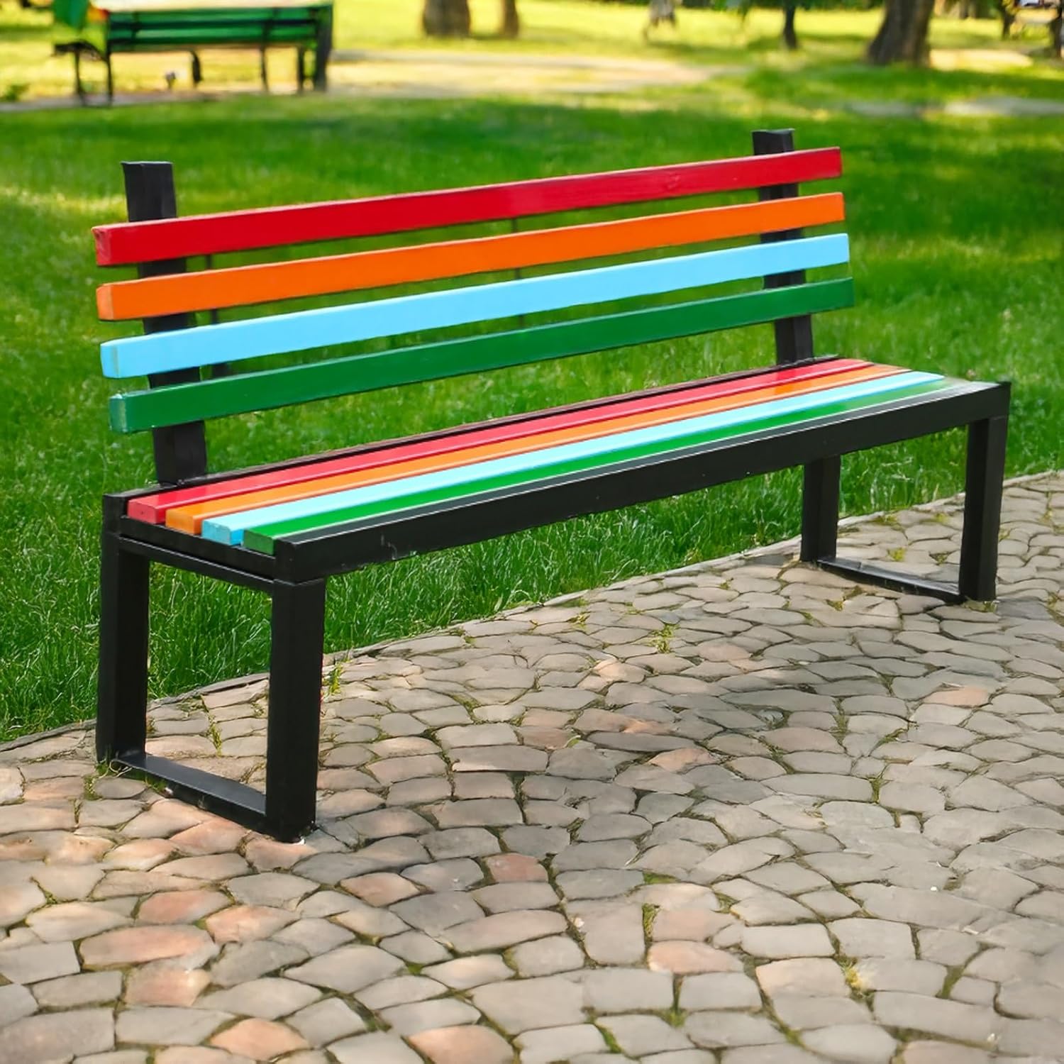 Garden Benches for Outdoors with Backrest, Park Benches Waterproof Sun-Proof Solid Wood Slats Load bearing 400kg Easy to Assemble for Outdoor Terraces Courtyards Balconies Parks(Multicolor,120c