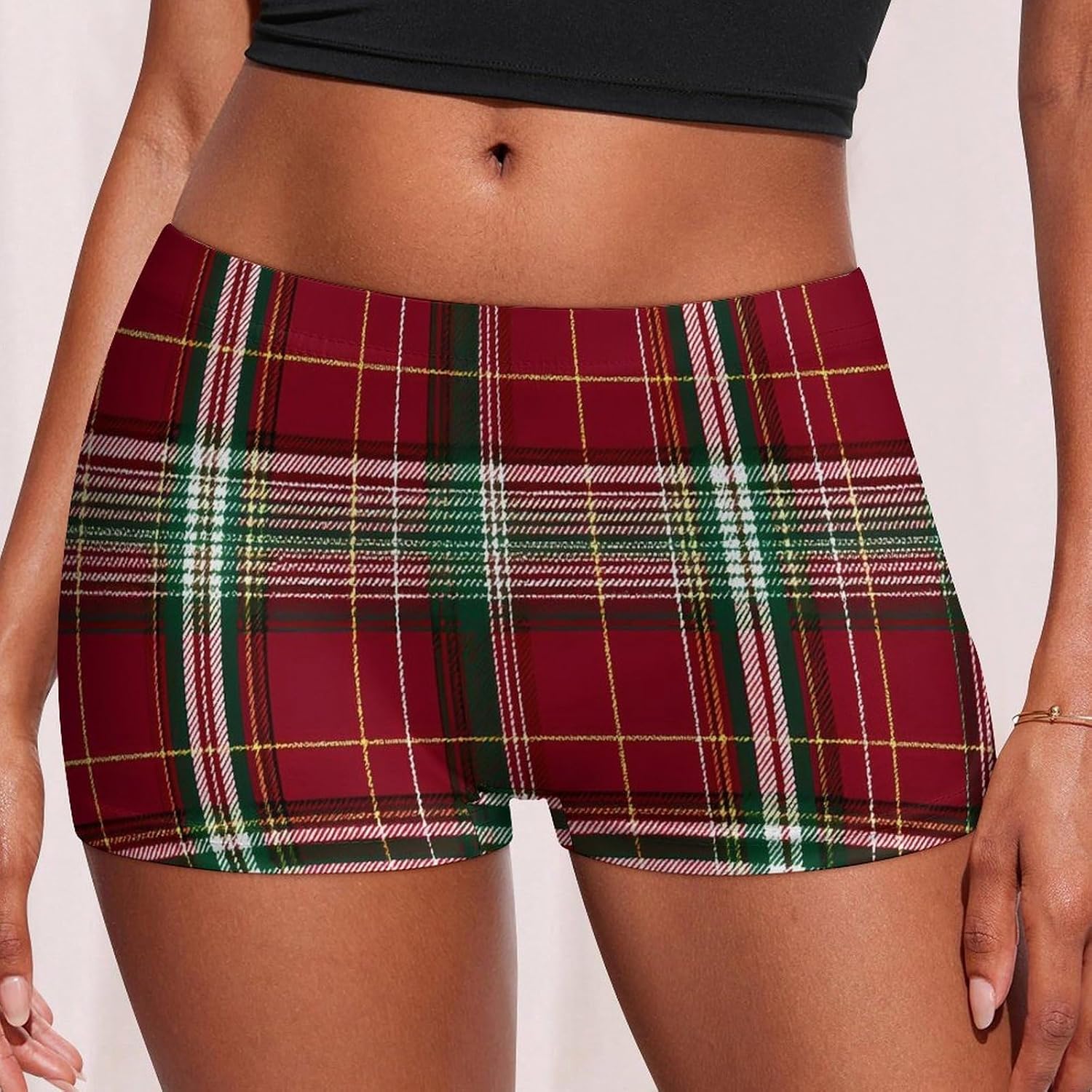 Red And Green Tartan Pattern Fashion Women's Boxer Briefs Breathable Underpants Trunks Stretch Underwear